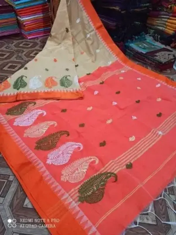 Prenda_Off_White_Elegent_Embroidery_Work_Cotton_Silk_Designer_Saree