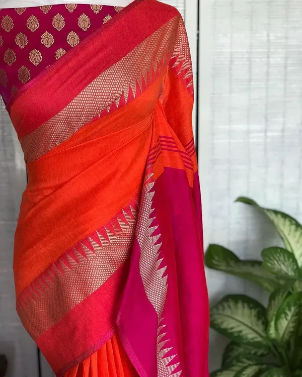Orange_Temple_Border_Cotton_Handloom_Vomri_Saree