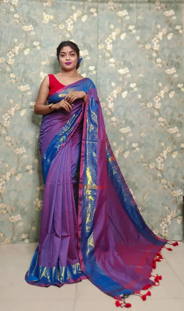 Prenda_Purple_New_Trendy_Cotton_Blend_Zari_Border_Design_Saree