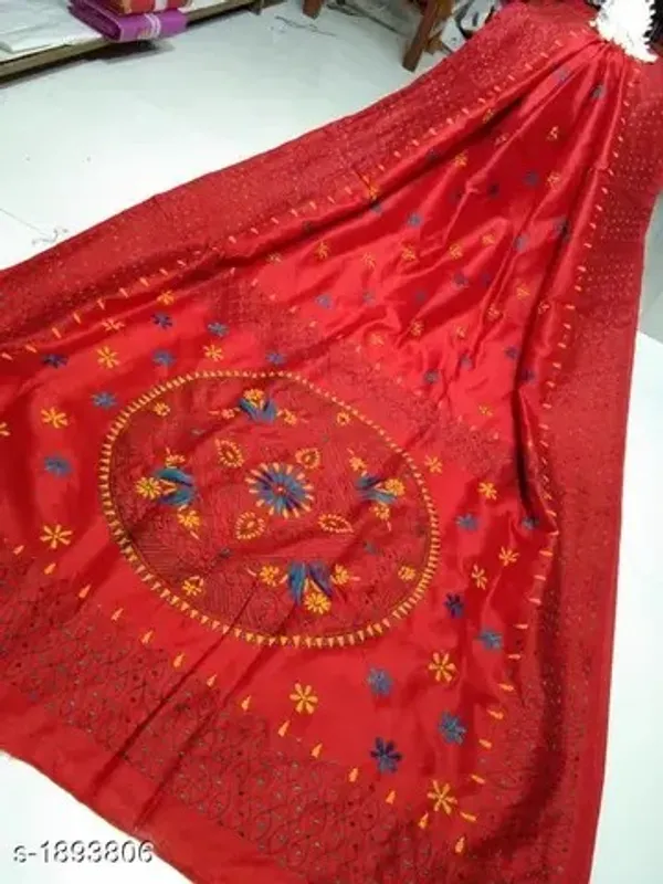 Prenda_Red_Kantha_Art_Silk_Hand_Work_Woven_Design_Saree