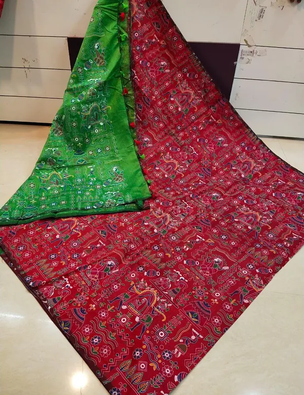 Prenda_Red_Trendy_Style_Madhubani_Print_Cotton_Silk_Saree