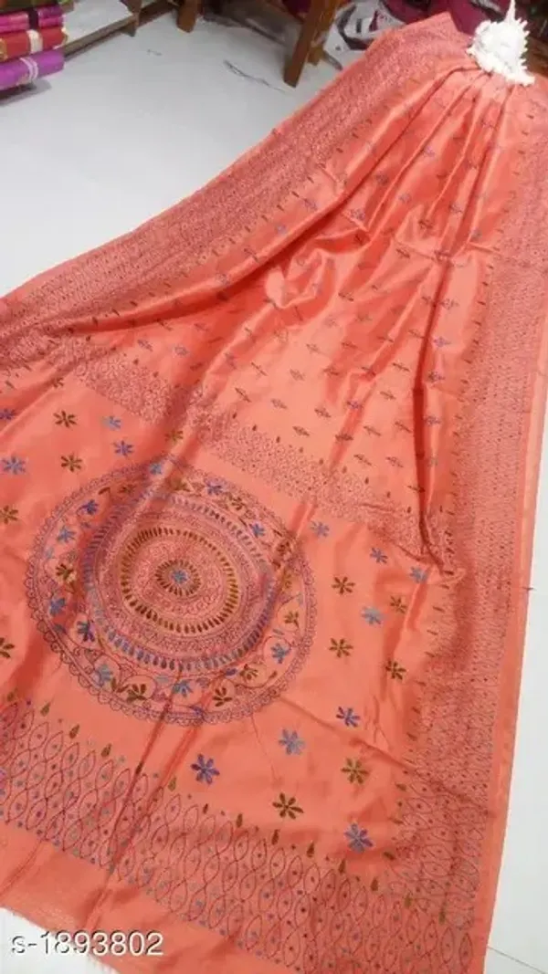 Prenda_Salmon_Kantha_Art_Silk_Hand_Work_Woven_Design_Saree