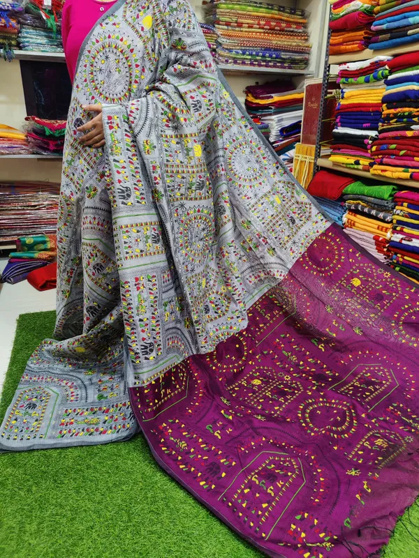 Prenda_Silver_Fantastic_Style_Cotton_Silk_Madhubani_Print_Saree
