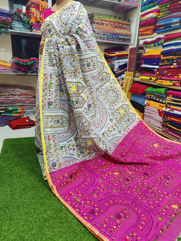Prenda_White_Fantastic_Style_Cotton_Silk_Madhubani_Print_Saree