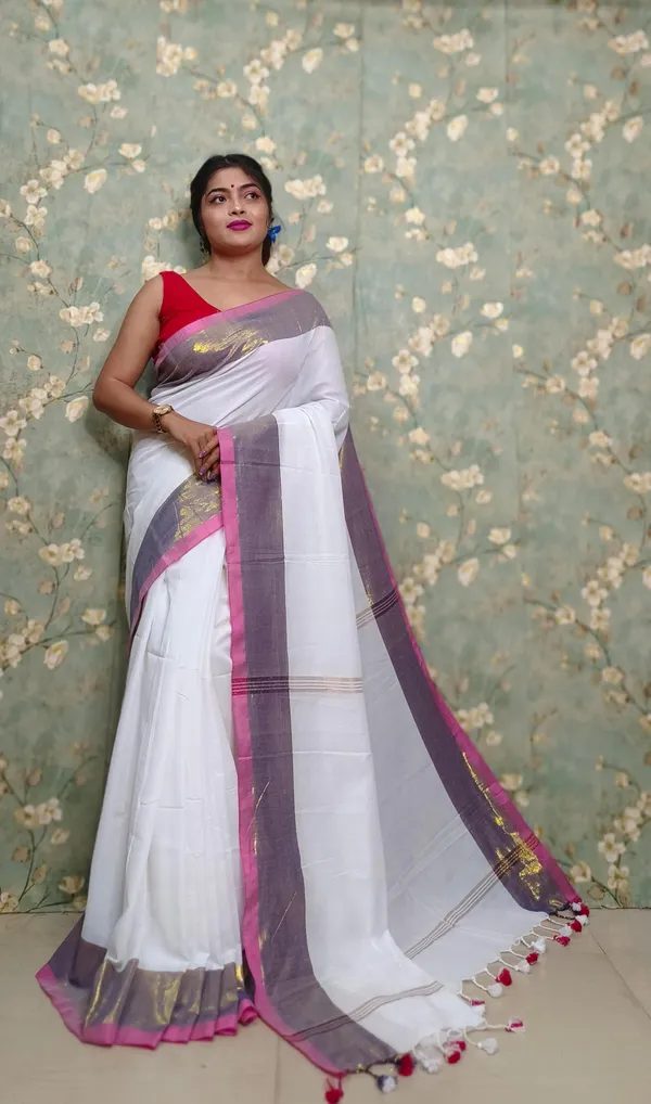 Prenda_White_New_Trendy_Cotton_Blend_Zari_Border_Design_Saree