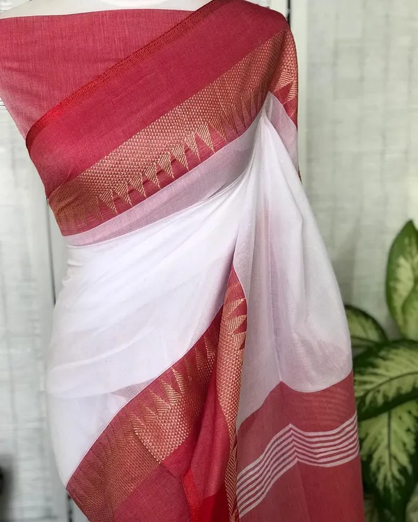 White_Temple_Border_Cotton_Handloom_Vomri_Saree
