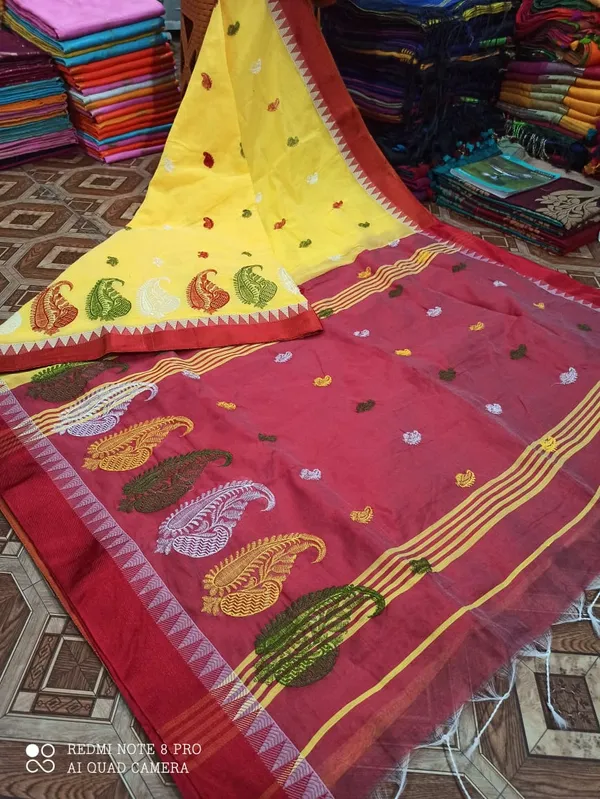 Prenda_Yellow_Elegent_Embroidery_Work_Cotton_Silk_Designer_Saree