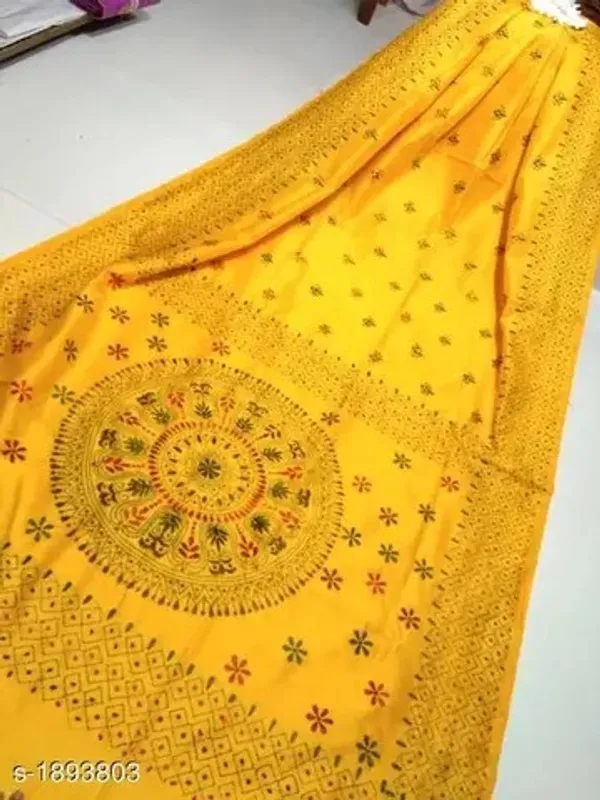 Prenda_Yellow_Kantha_Art_Silk_Hand_Work_Woven_Design_Saree