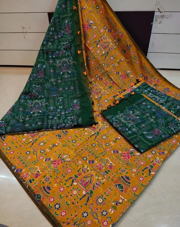 Prenda_Yellow_Trendy_Style_Madhubani_Print_Cotton_Silk_Saree