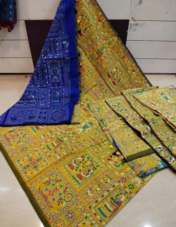 Prenda_Yellow_Trendy_Style_Madhubani_Print_Cotton_Silk_Saree