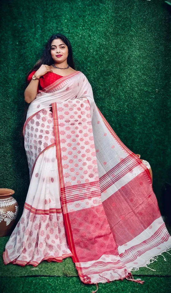 White_Pure_Cotton_Handloom_Saree