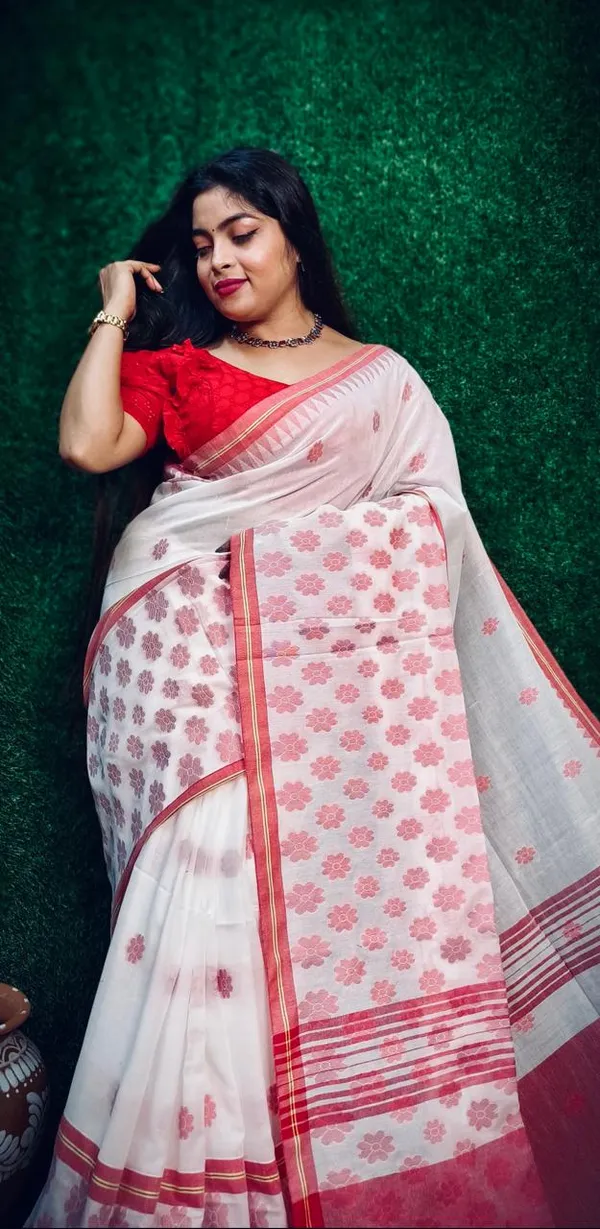 White_Pure_Cotton_Handloom_Saree