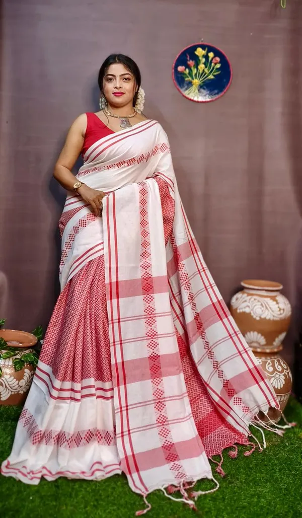 White_Pure_Cotton_Handloom_Saree