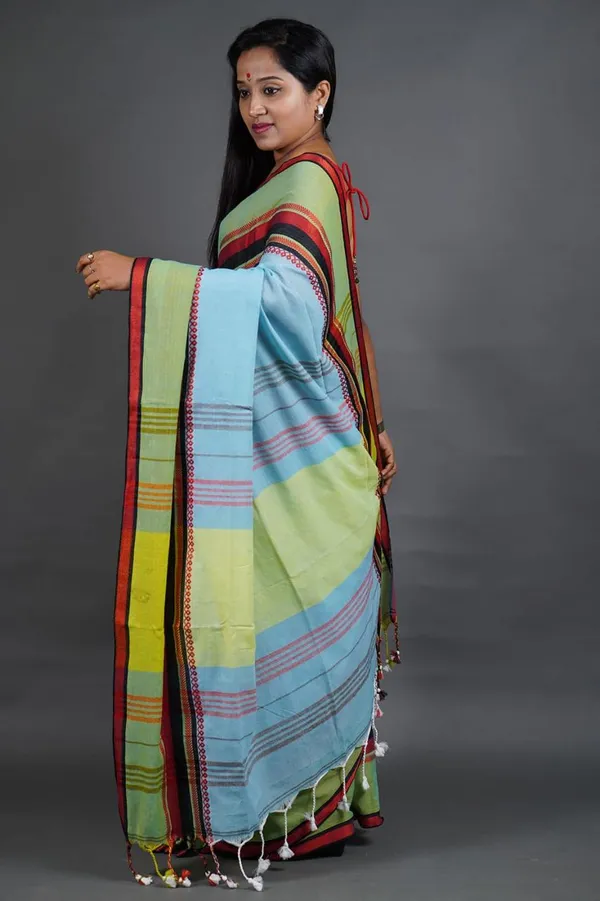 SkyBlue_Pure_Cotton_Handloom_Saree