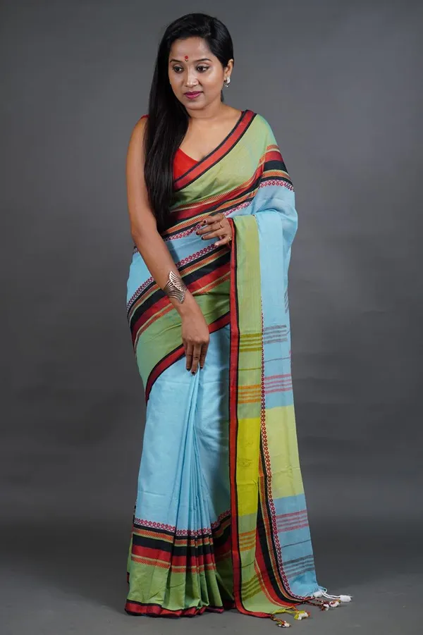 SkyBlue_Pure_Cotton_Handloom_Saree