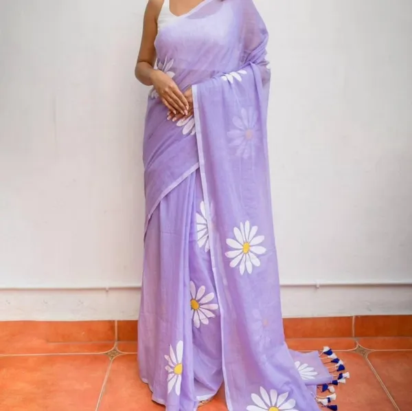 Lavender_Pure_Cotton_Print_Saree
