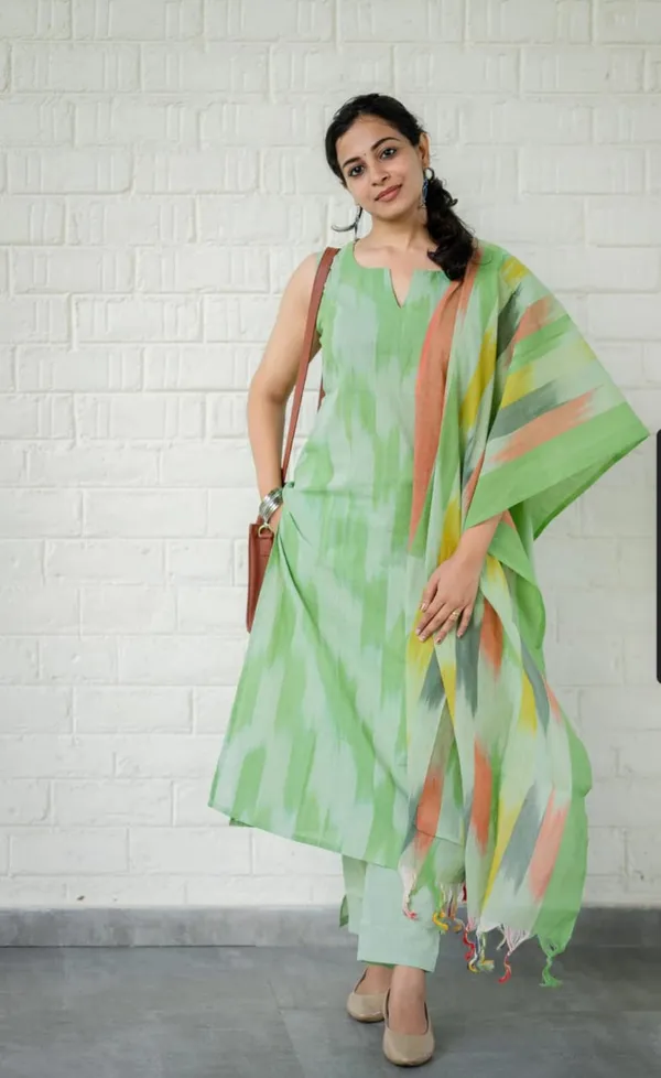 IKAT_HANDLOOM_COTTON_SUIT_SET_WITH_DUPATTA_IN_GREEN_COLOUR.