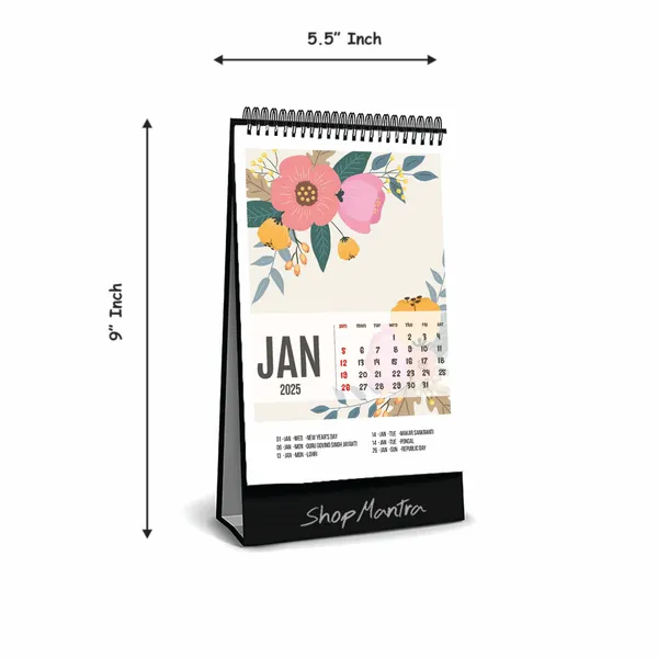 Table_Top_Desk_Standing_Calendar_2025_Desk_Calendar_2025_Table_Calendar_2025_Home_And_Office_Calendar_2025_Ful_Flower_Pattern_Standing_Calendar_2025_Size_5.5"_X_9"_Inch