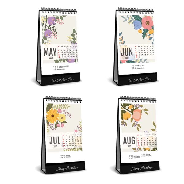 Table_Top_Desk_Standing_Calendar_2025_Desk_Calendar_2025_Table_Calendar_2025_Home_And_Office_Calendar_2025_Ful_Flower_Pattern_Standing_Calendar_2025_Size_5.5"_X_9"_Inch