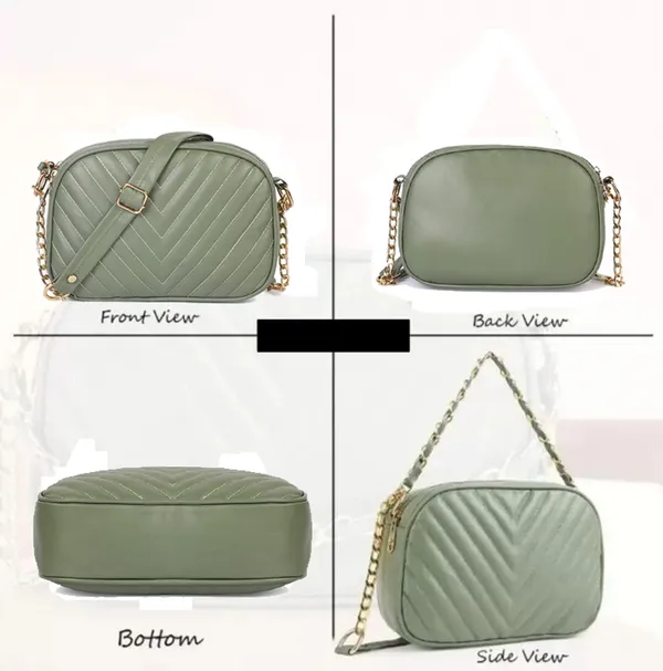 ShopMantra_Women's_Sling_Bag,_Faux_Leather_Crossbody_Bag_for_Casual_Outings_and_Office_Wear_with_2_Main_Compartments,Gold-Tone_Chain_Straps,_and_Zippered_Pockets_-Green