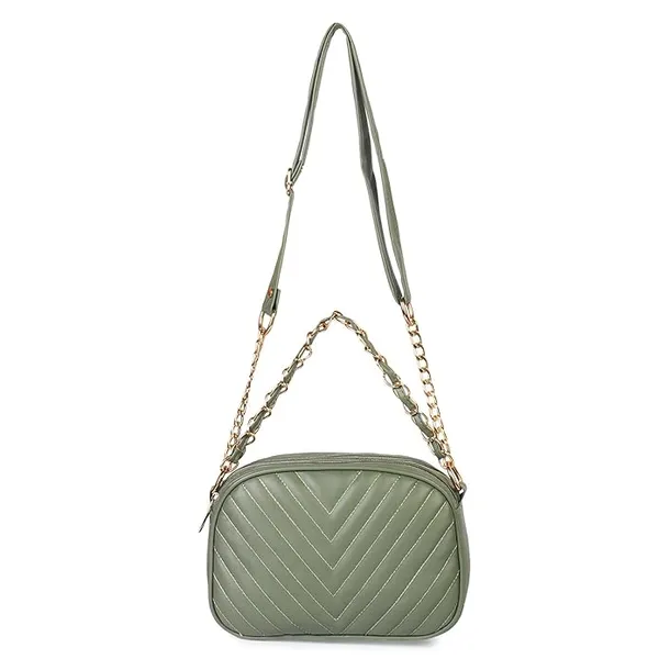 ShopMantra_Women's_Sling_Bag,_Faux_Leather_Crossbody_Bag_for_Casual_Outings_and_Office_Wear_with_2_Main_Compartments,Gold-Tone_Chain_Straps,_and_Zippered_Pockets_-Green