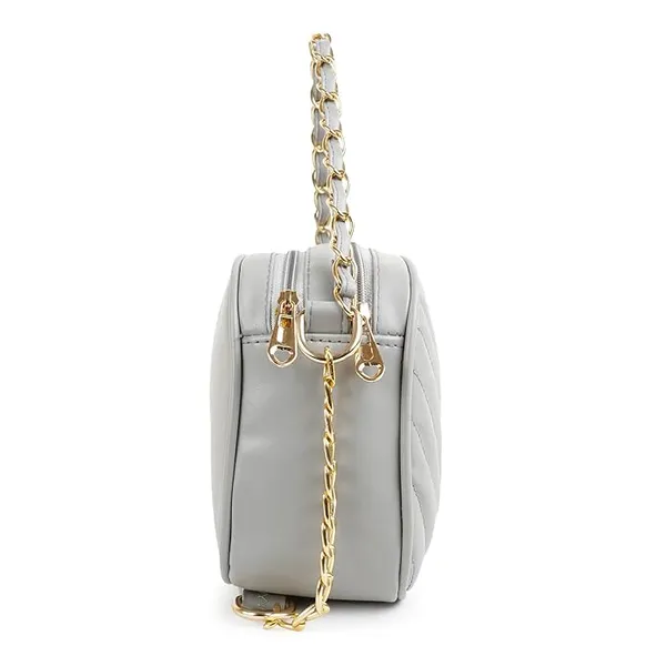 ShopMantra_Women's_Sling_Bag,_Faux_Leather_Crossbody_Bag_for_Casual_Outings_and_Office_Wear_with_2_Main_Compartments,Gold-Tone_Chain_Straps,_and_Zippered_Pockets_-Grey