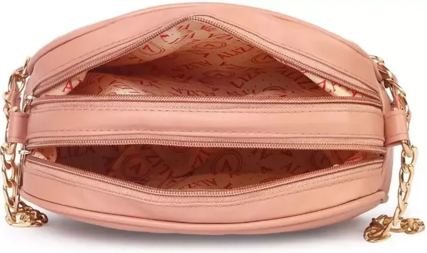 ShopMantra_Women's_Sling_Bag,_Faux_Leather_Crossbody_Bag_for_Casual_Outings_and_Office_Wear_with_2_Main_Compartments,Gold-Tone_Chain_Straps,_and_Zippered_Pockets_-Pink