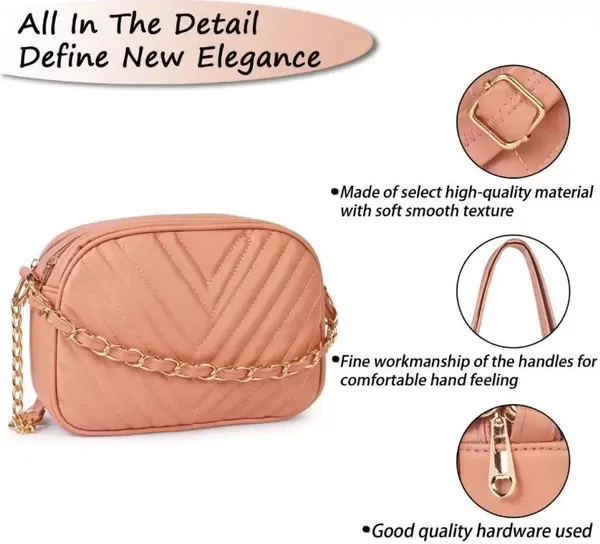 ShopMantra_Women's_Sling_Bag,_Faux_Leather_Crossbody_Bag_for_Casual_Outings_and_Office_Wear_with_2_Main_Compartments,Gold-Tone_Chain_Straps,_and_Zippered_Pockets_-Pink