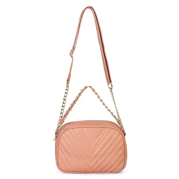 ShopMantra_Women's_Sling_Bag,_Faux_Leather_Crossbody_Bag_for_Casual_Outings_and_Office_Wear_with_2_Main_Compartments,Gold-Tone_Chain_Straps,_and_Zippered_Pockets_-Pink