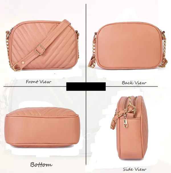 ShopMantra_Women's_Sling_Bag,_Faux_Leather_Crossbody_Bag_for_Casual_Outings_and_Office_Wear_with_2_Main_Compartments,Gold-Tone_Chain_Straps,_and_Zippered_Pockets_-Pink