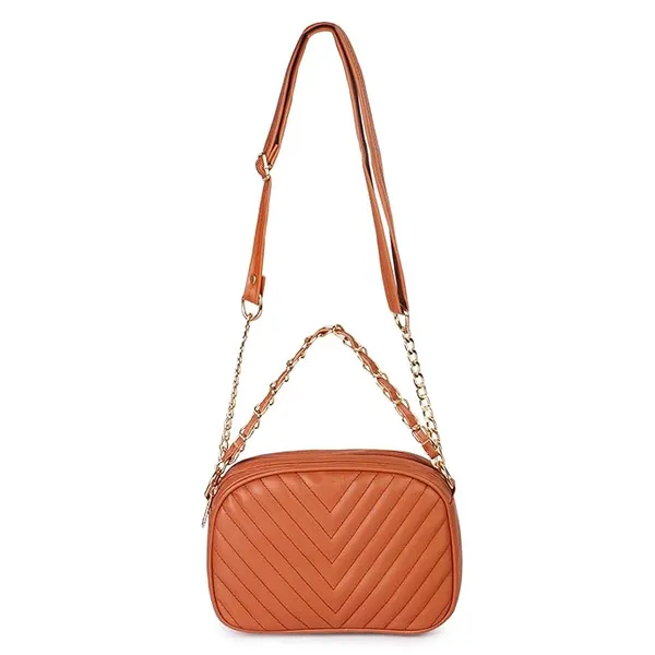 ShopMantra_Women's_Sling_Bag,_Faux_Leather_Crossbody_Bag_for_Casual_Outings_and_Office_Wear_with_2_Main_Compartments,Gold-Tone_Chain_Straps,_and_Zippered_Pockets_-Tan