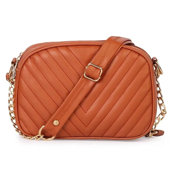 ShopMantra_Women's_Sling_Bag,_Faux_Leather_Crossbody_Bag_for_Casual_Outings_and_Office_Wear_with_2_Main_Compartments,Gold-Tone_Chain_Straps,_and_Zippered_Pockets_-Tan