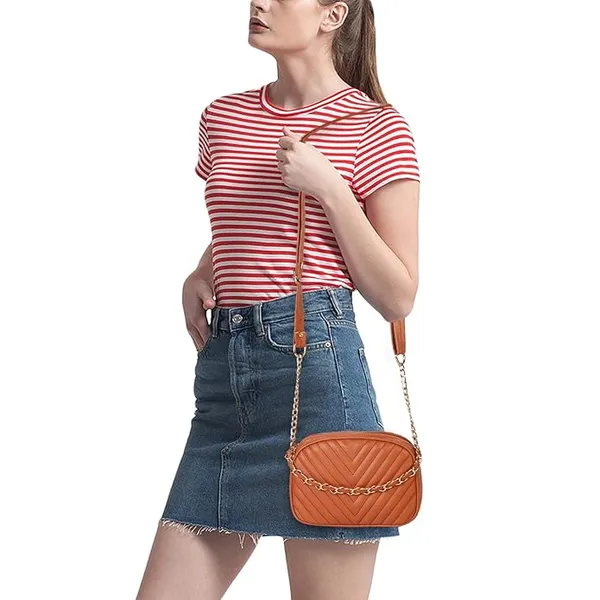 ShopMantra_Women's_Sling_Bag,_Faux_Leather_Crossbody_Bag_for_Casual_Outings_and_Office_Wear_with_2_Main_Compartments,Gold-Tone_Chain_Straps,_and_Zippered_Pockets_-Tan