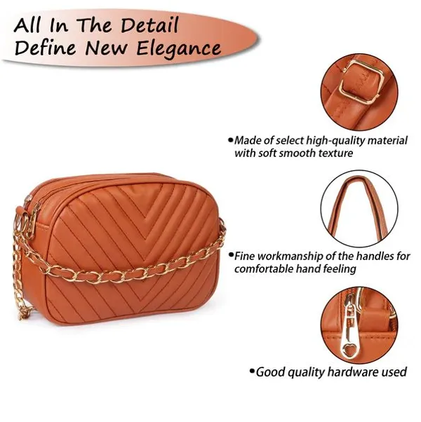 ShopMantra_Women's_Sling_Bag,_Faux_Leather_Crossbody_Bag_for_Casual_Outings_and_Office_Wear_with_2_Main_Compartments,Gold-Tone_Chain_Straps,_and_Zippered_Pockets_-Tan