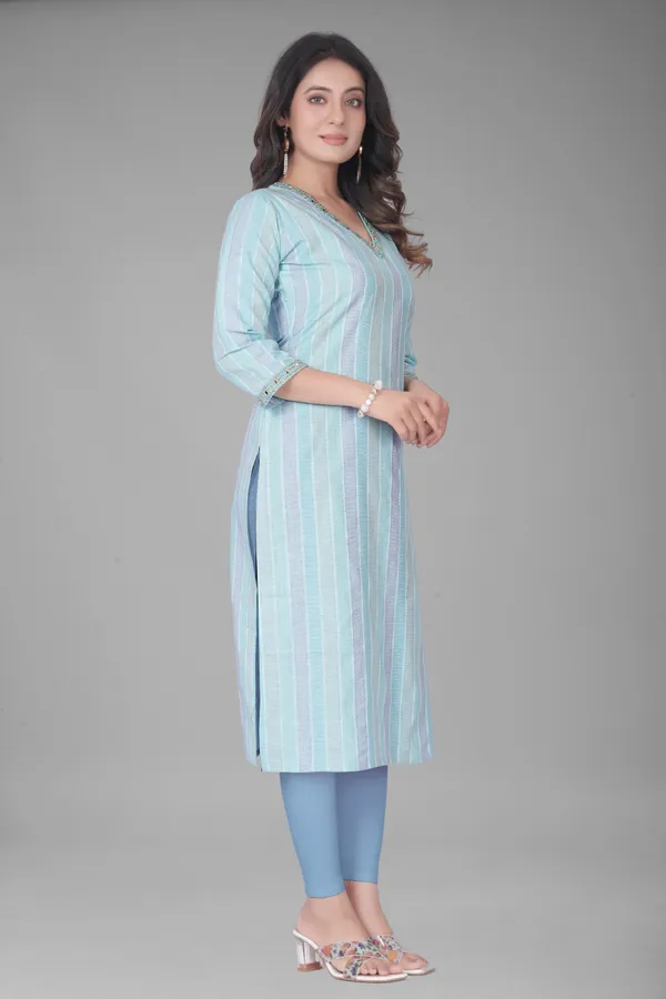 Strip_V-neck_cotton_kurti