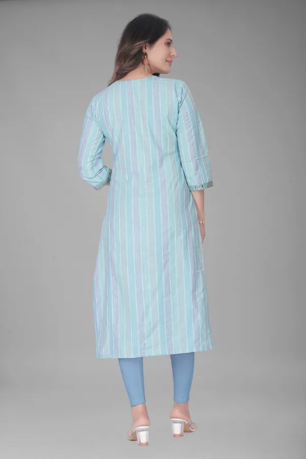 Strip_V-neck_cotton_kurti