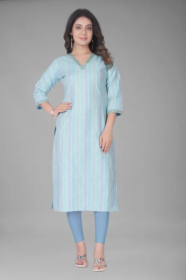 Strip_V-neck_cotton_kurti