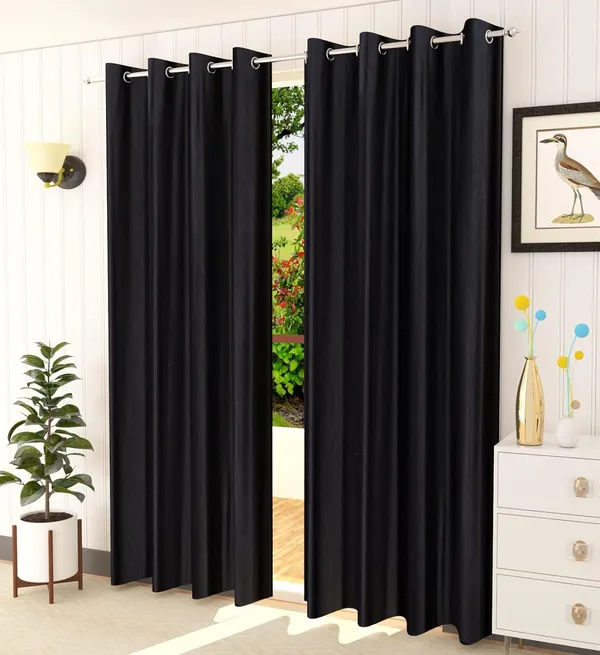 Pack_Of_2_solid_curtain_black_Heavy__European_semi_transparent_Curtains_Grommet_Curtain_for_Living_Room