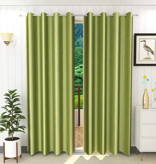 Pack_Of_2_solid_curtain_green__Heavy__European_semi_transparent_Curtains_Grommet_Curtain_for_Living_Room