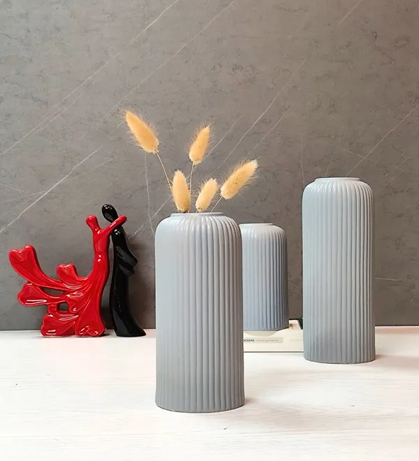 Modern_Ceramic_Flower_Vase_Grey_Matt-__8"_(Medium-Without_Flower)