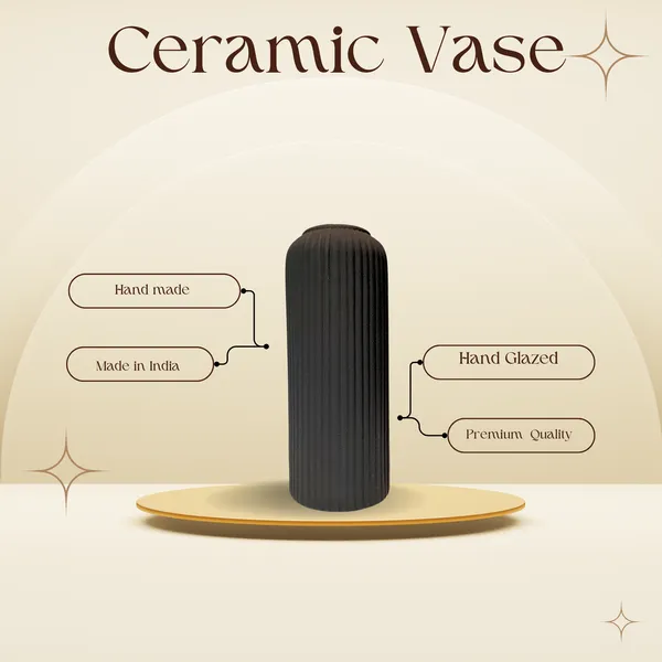 Modern_Ceramic_Flower_Vase_Black_Matt_8"_(Medium_-Without_Flower)