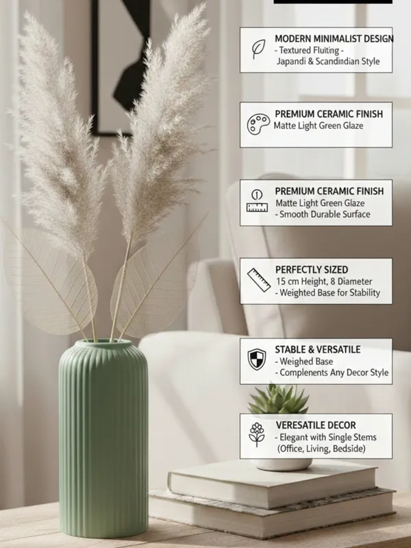 Modern_Ceramic_Flower_Vase_Green_Matt-_6"(Small_-Without_Flower)