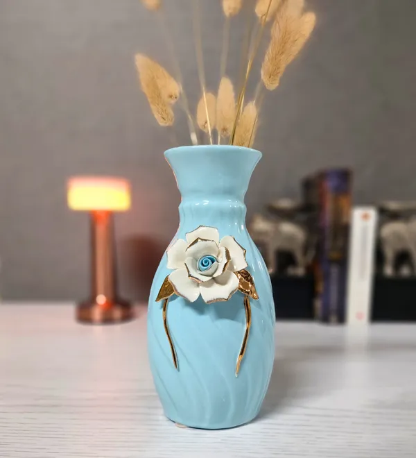 Modern_Ceramic_Flower_Vase_Pastel_Blue_with_Lidded_Design_Motif_-High_Glossy-_8"-Without_Flower