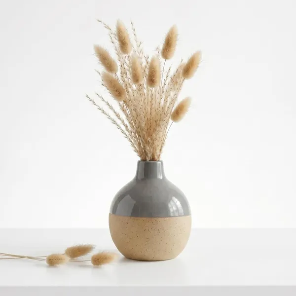 Vase__Two-Tone_Ceramic_Bud_Vase_Sage_Grey_&_Sandy_Beige_Matte-_4.5"(Small_-Without_Flower)