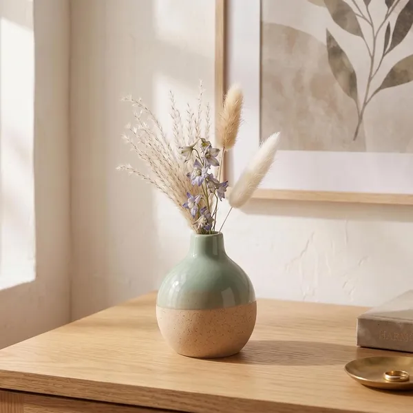 Vase__Two-Tone_Ceramic_Bud_Vase_Sage_Grey_&_Sandy_Beige_Matte-_4.5"(Small_-Without_Flower)