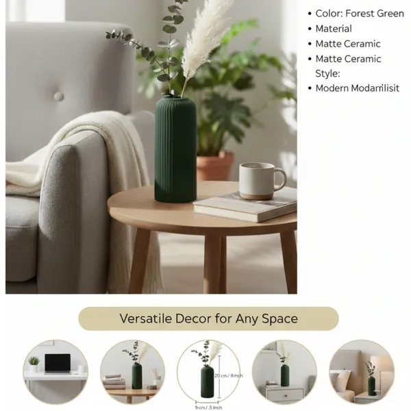 Modern_Ceramic_Flower_Vase_Dark_Green_Matt-__8"_(Medium-Without_Flower)