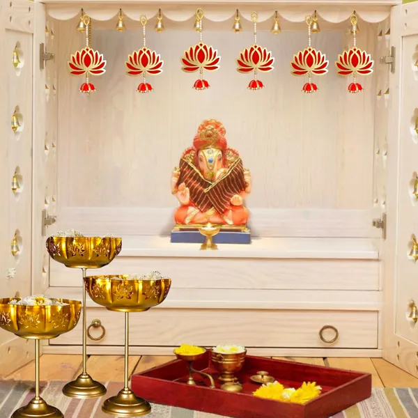 Party_Decoration_Item_-(Red_-Hanging_Lotus_6pc_+_Lotus_Urli_Set_of_3)
