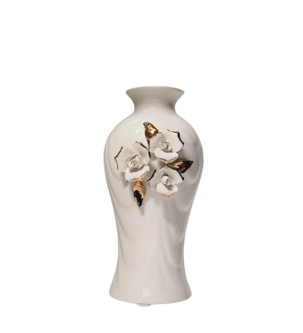 Modern_Ceramic_Flower_Vase_White_With_Triple_Motif_-High_Glossy-_8"-Without_Flower