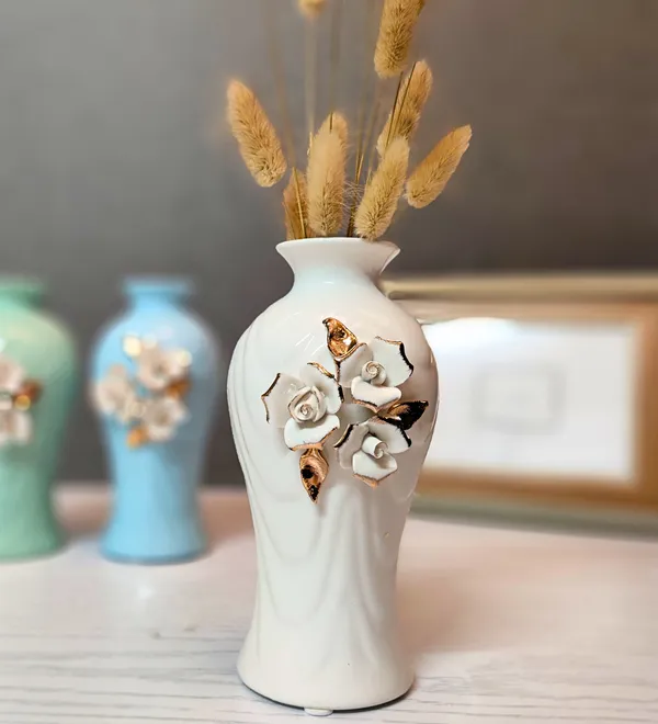 Modern_Ceramic_Flower_Vase_White_With_Triple_Motif_-High_Glossy-_8"-Without_Flower