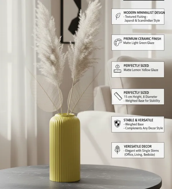 Modern_Ceramic_Flower_Vase_Yellow_Matt-_6"(Small_-Without_Flower)